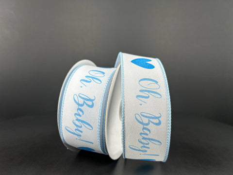 Light Blue "Oh Baby" Wired Ribbon - 1.5" x 10yds
