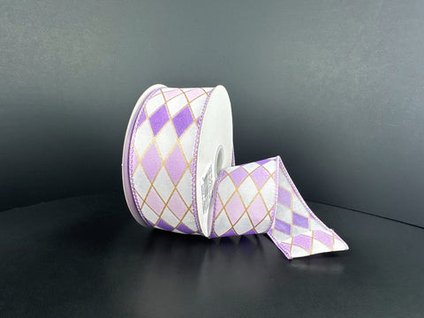 Purple, White & Gold Harlequin Wired Ribbon - 1.5" x 10yds