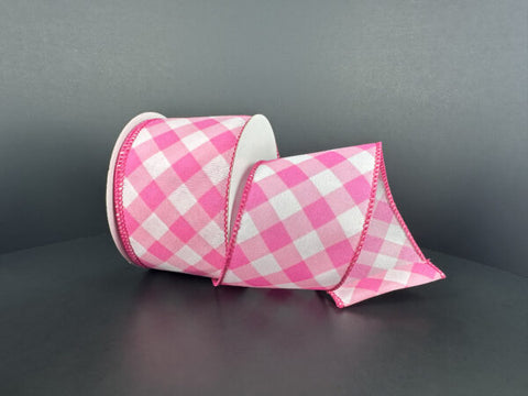 Pink & White Checkered Wired Ribbon - 2.5" x 10yds