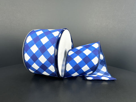 Blue & White Checkered Wired Ribbon - 2.5" x 10yds