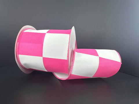 Hot Pink & White Check  Wired Ribbon - 4" x 10yds