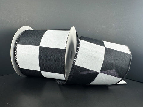 Black & White Check Wired Ribbon - 4" x 10yds