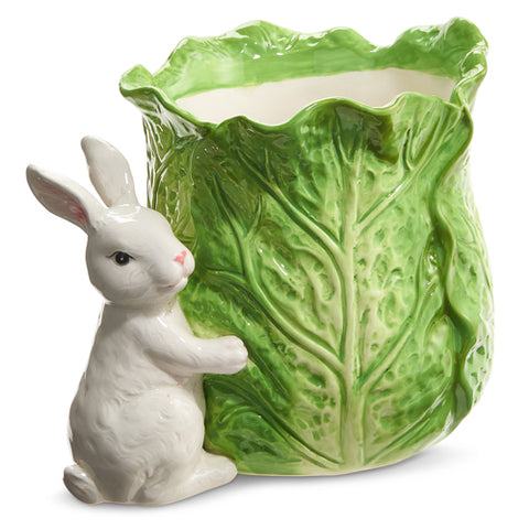 9" Green Cabbage Container with Bunny
