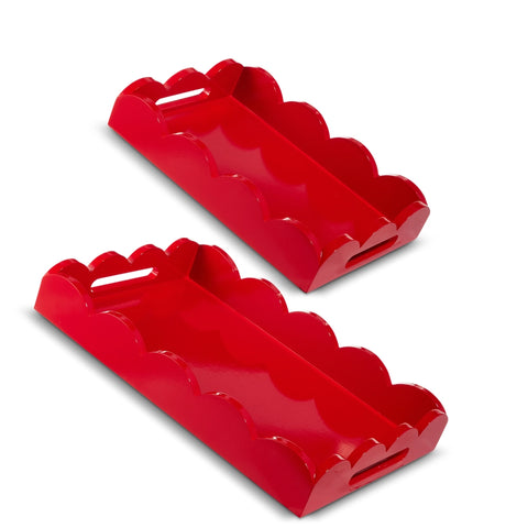 18.5" Rectangle Scalloped Trays - Red - Set of 2