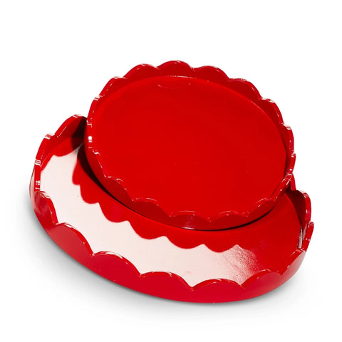 18.5" Round Scalloped Trays - Red - Set of 2