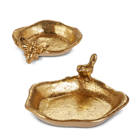 6" Bee & Bird Trinket Trays - Gold - Set of 2