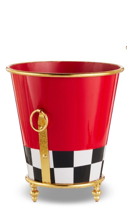 9.75" Footed Planter - Red With Check