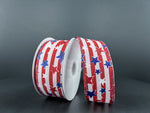 Red & White Stripe w/ Glitter Stars Ribbon, 1.5" x 10yds