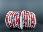 Red & Natural Stripe w/ Glitter Stars Wired Ribbon - 2.5" x 10yds