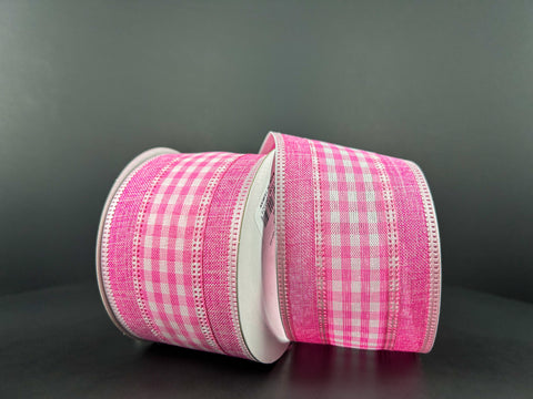 Pink Gingham Center Wired Ribbon - 2.5" x 10yds