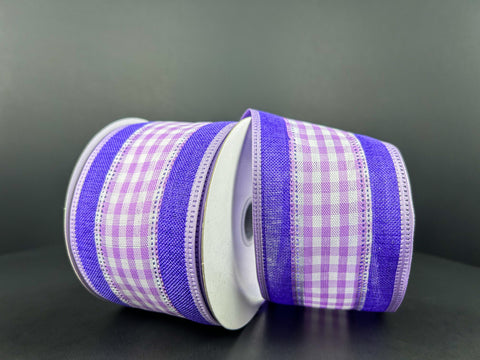 Lavender w/ Gingham Center Wired Ribbon - 2.5" x 10yds