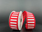 Red and White Stripe Wired Ribbon - 1.5"x10Yds