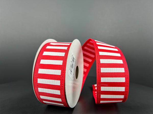 Red & White Stripe Wired Ribbon - 1.5