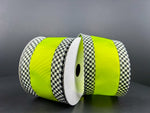 Lime w/ Black & White Check Edge Wired Ribbon - 2.5" x 10yds