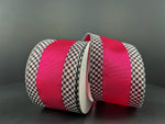 Hot Pink with Black & White Check Edge Wired Ribbon - 2.5" x 10yds