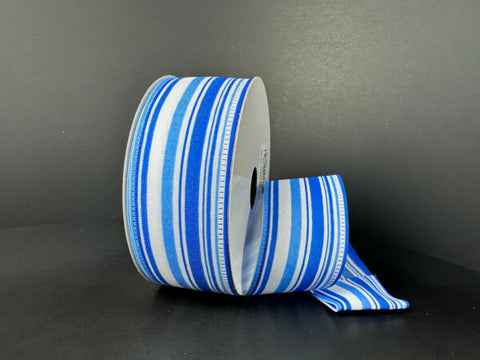 Blue & White Stripes Wired Ribbon - 1.5" x 10yds