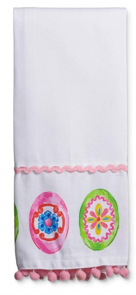 26" Tea Towel - Eggs & Pom Poms - Multicolored