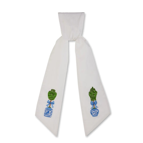 58" Boxwood Ginger Jars Wreath Sash - White/Blue