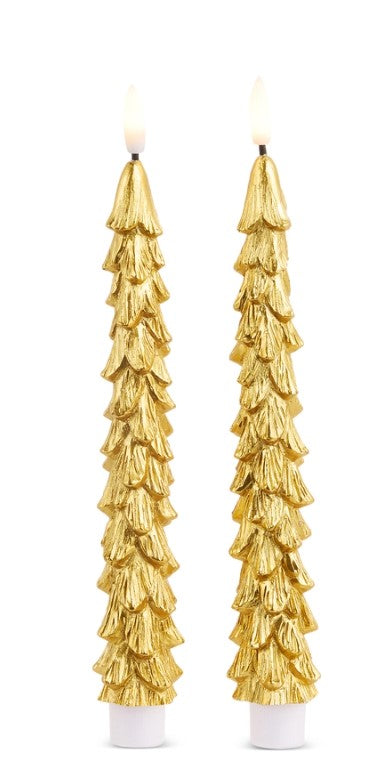 8.5" Set of 2 Tree Taper Candles (Battery Operated) - Gold