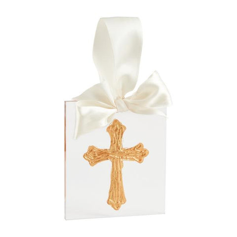 Cross Acrylic Ornament - White/Gold