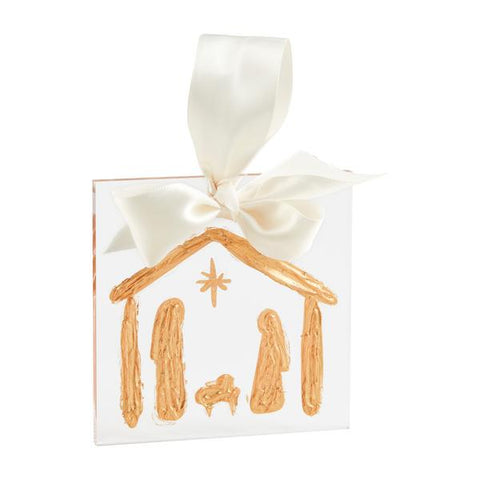 Nativity Acrylic Ornament - White/Gold