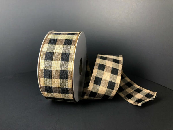 Dark Tan/Black Classic Checked Wired Ribbon - 1.5