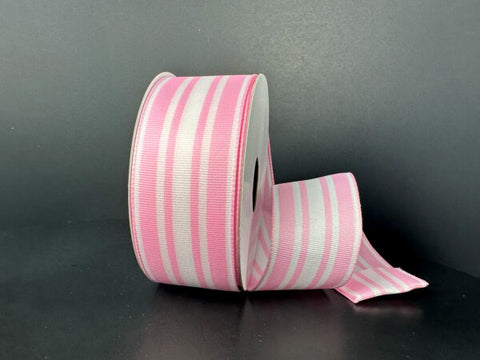 Light Pink & White Stripes Wired Ribbon - 1.5" x 10yds