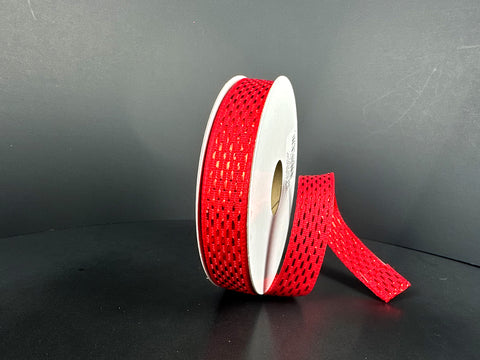 Red w/ Metallic Dashes Wired Ribbon - 5/8" x 25yds