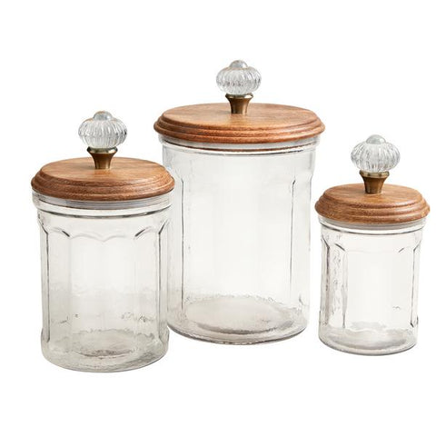 Glass Knob Canister Set of 3 - Clear/Wood
