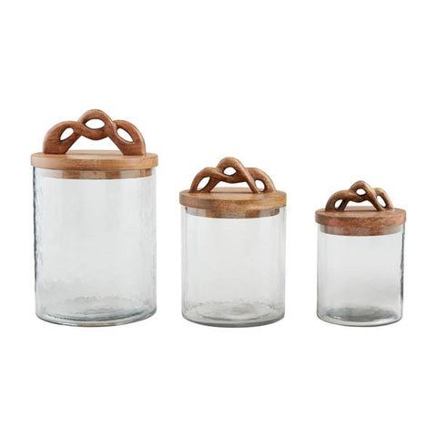 Twisted Handle Glass Canister Set of 3 - Clear/Wood