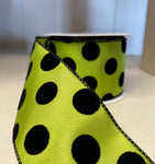 Lime w/ Black Dots Wired Ribbon - 2.5"x10Y