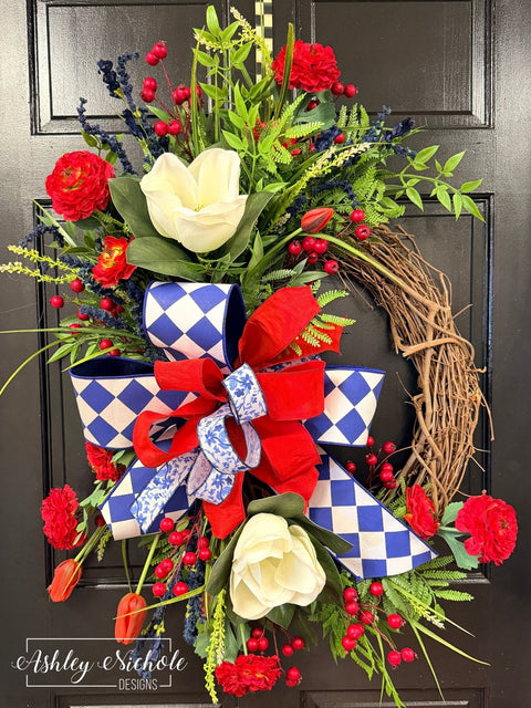 Elegant Patriotic Florals Wreath