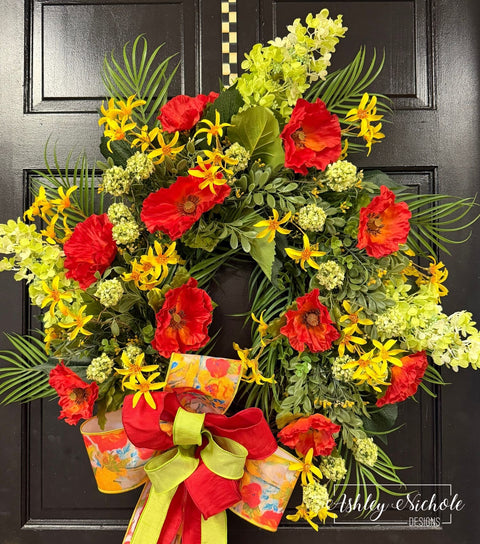 *READY to SHIP* - Poppies & Hydrangea Summer Floral Wreath