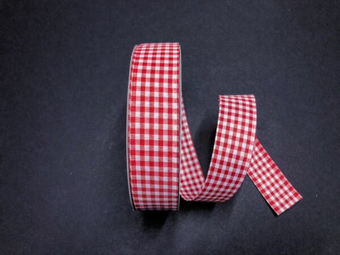 Red & White Gingham Wired Ribbon - 1.5" x 50yds