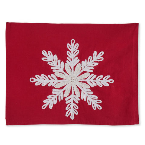 28" Cotton Snowflake Applique Guest Towel - Red/White
