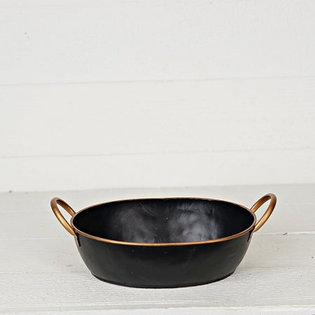 Oval Metal Bowl With Handles - Black/Gold