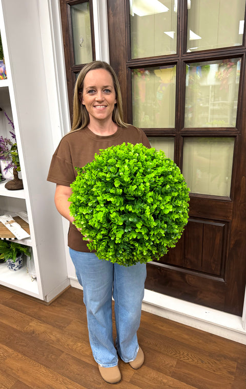 19" Artificial Eucalyptus Topiary Ball - UV Protected - Two Tone Green