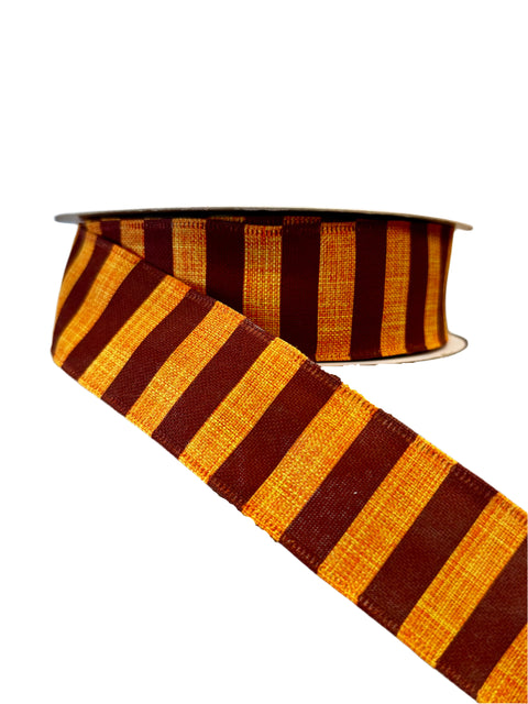 Orange & Burgundy Striped Wired Ribbon - 1.5" x 20yds