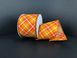 Orange/Yellow/Burgundy/Cream Argyle Satin Wired Ribbon - 2.5"x10Y