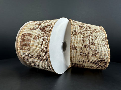 Natural Linen w/ Neutral Scarecrow Wired Ribbon - 2.5" x 10yds