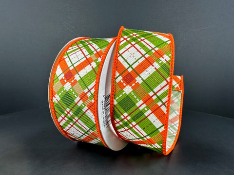 Rust & Green Diagonal Plaid Wired Ribbon - 1.5" x 10yds