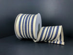 Ivory/Navy Woven French Stripe Wired Ribbon - 2.5"x10Y