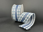 Dusty Blue Gingham/Striped Back Wired Ribbon - 1.5"x10Yds