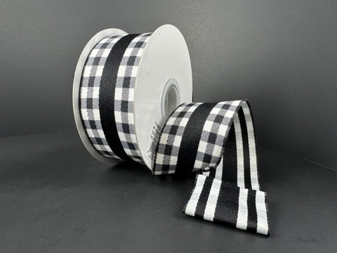 Black and White Gingham Wired Ribbon - 1.5" x 10 Yds