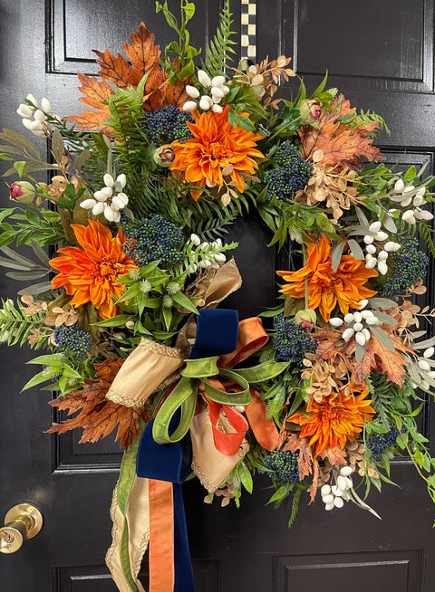 Orange & Navy Fall Round Wreath