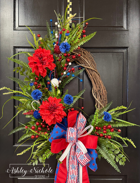 Patriotic Dahlias Oval Wreath