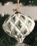 150mm Diamond Ribbed Onion Ornament - Green & Beige