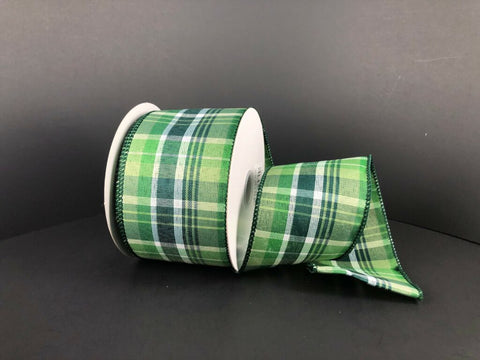 Moss, Sage & Green Plaid Wired Ribbon - 2.5" x 10yds