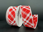 Red Burlap Diagonal Plaid Wired Ribbon - 1.5" x 10yds