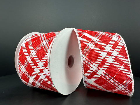 Red Burlap Diagonal Plaid Wired Ribbon - 2.5" x 10yds